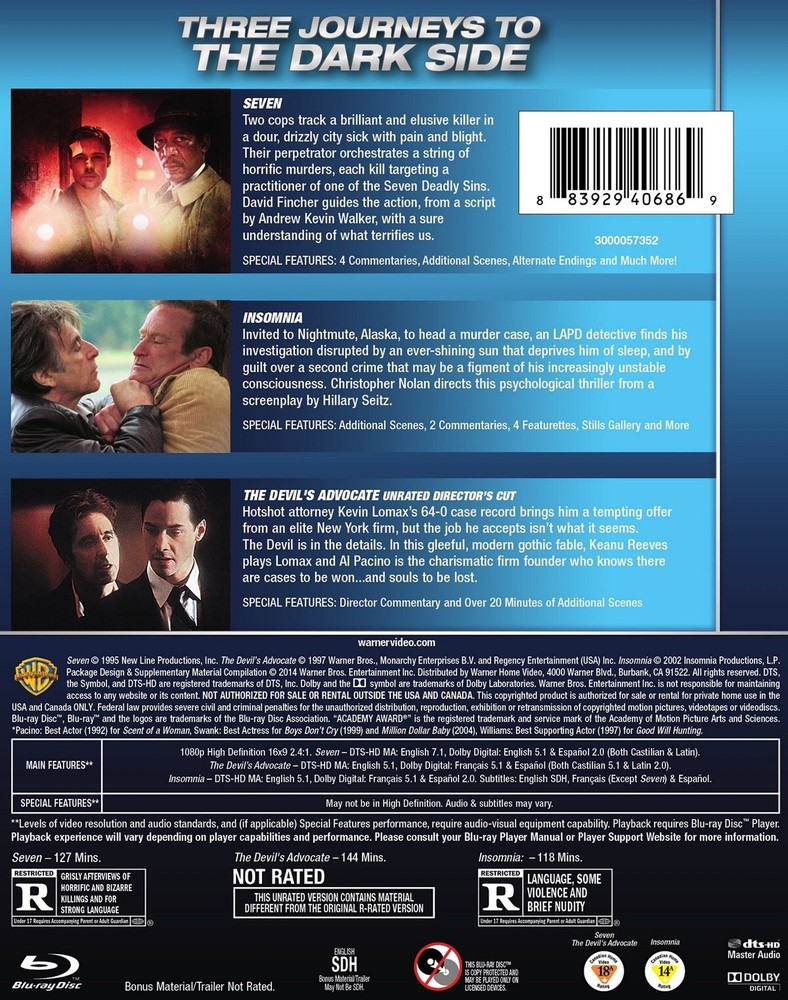 Seven / The Devil's Advocate / Insomnia Blu-ray NEW