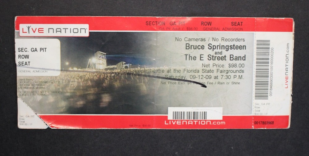 BRUCE SPRINGSTEEN Ticket Stub - Sep 12, 2009 - Florida State Fairgrounds