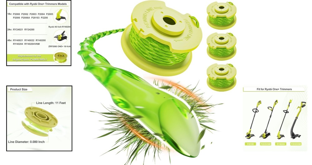 Replacement Spools for Ryobi Weed Trimmers 3 Pack Compatible with 18v 24v 40v