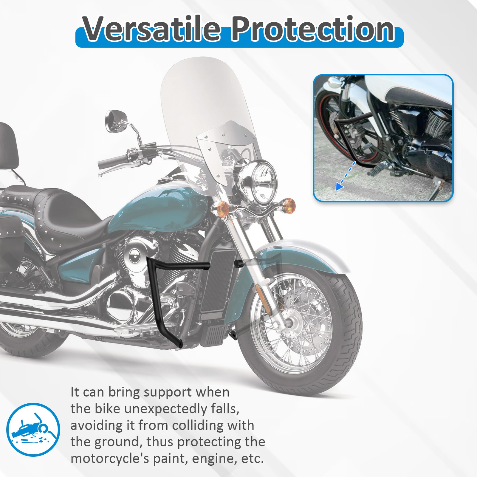 For 06-24 Kawasaki VN900B/C/D/E/F Black Front Engine Highway Guard Crash Bar