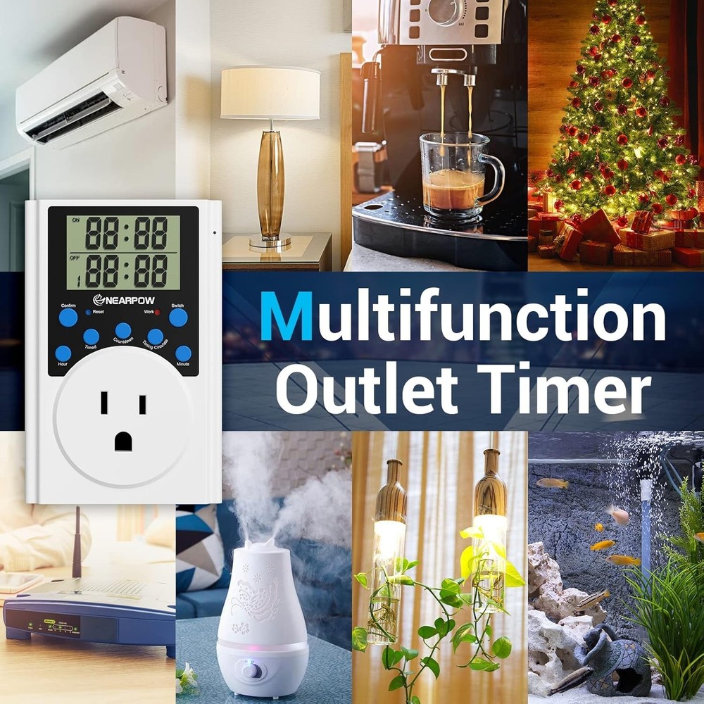 Smart 5-Inch LCD Timer Outlet, Fireproof Programmable Plug for Appliances, 15A