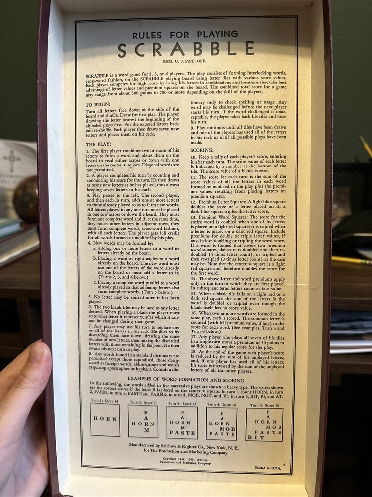 1953 Vintage Scrabble Game Maroon Box