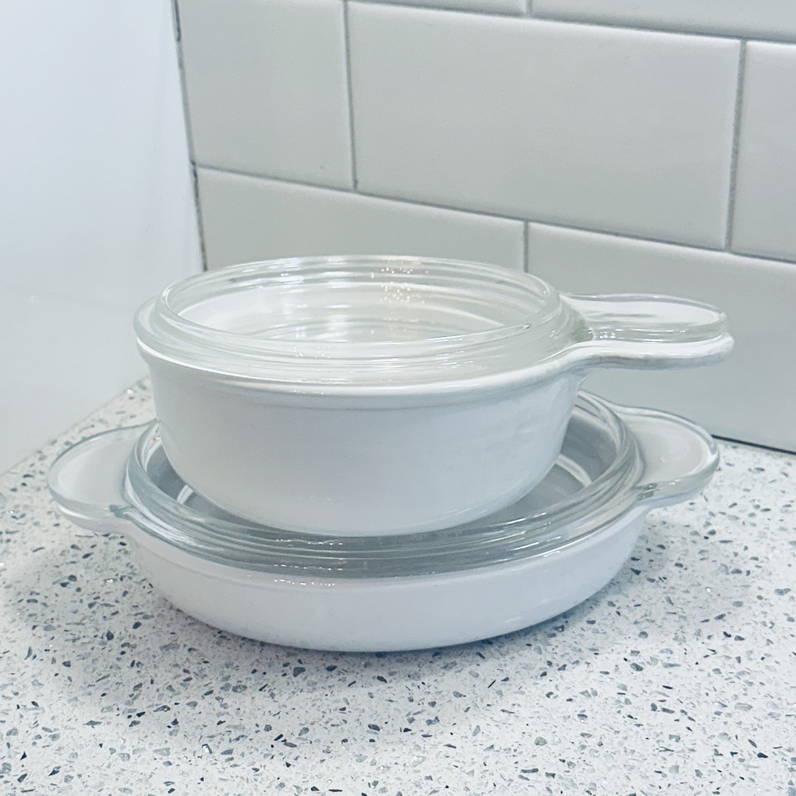 4 Pc Corning Ware Pyrex Glass White Grab-It Bowls P-150-B P 14 B Glass Lids