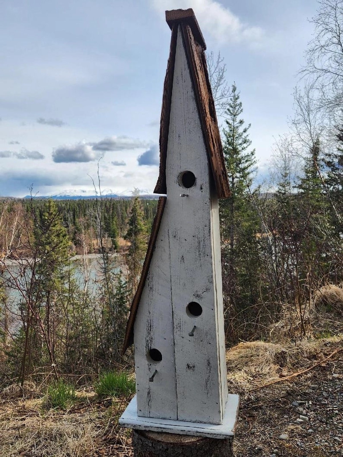 Rustic Reclaimed Wooden Extra Large Lean-To Condo Birdhouse For Outdoor Decor