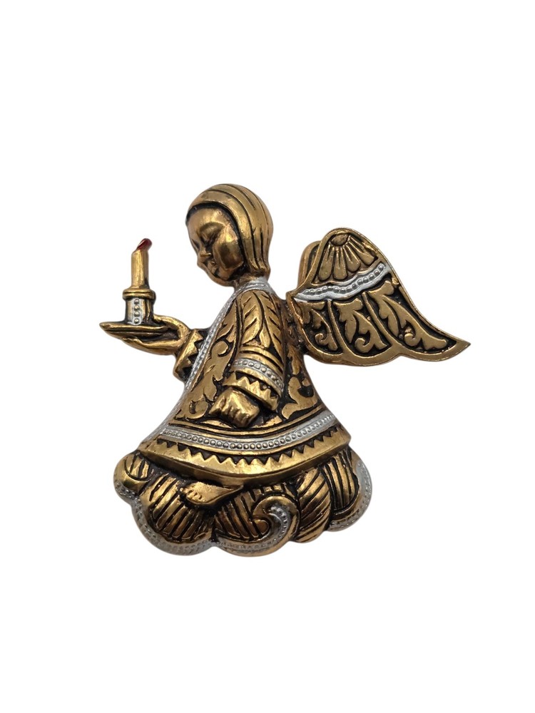 Vintage Damascene Christmas Angel Brooch