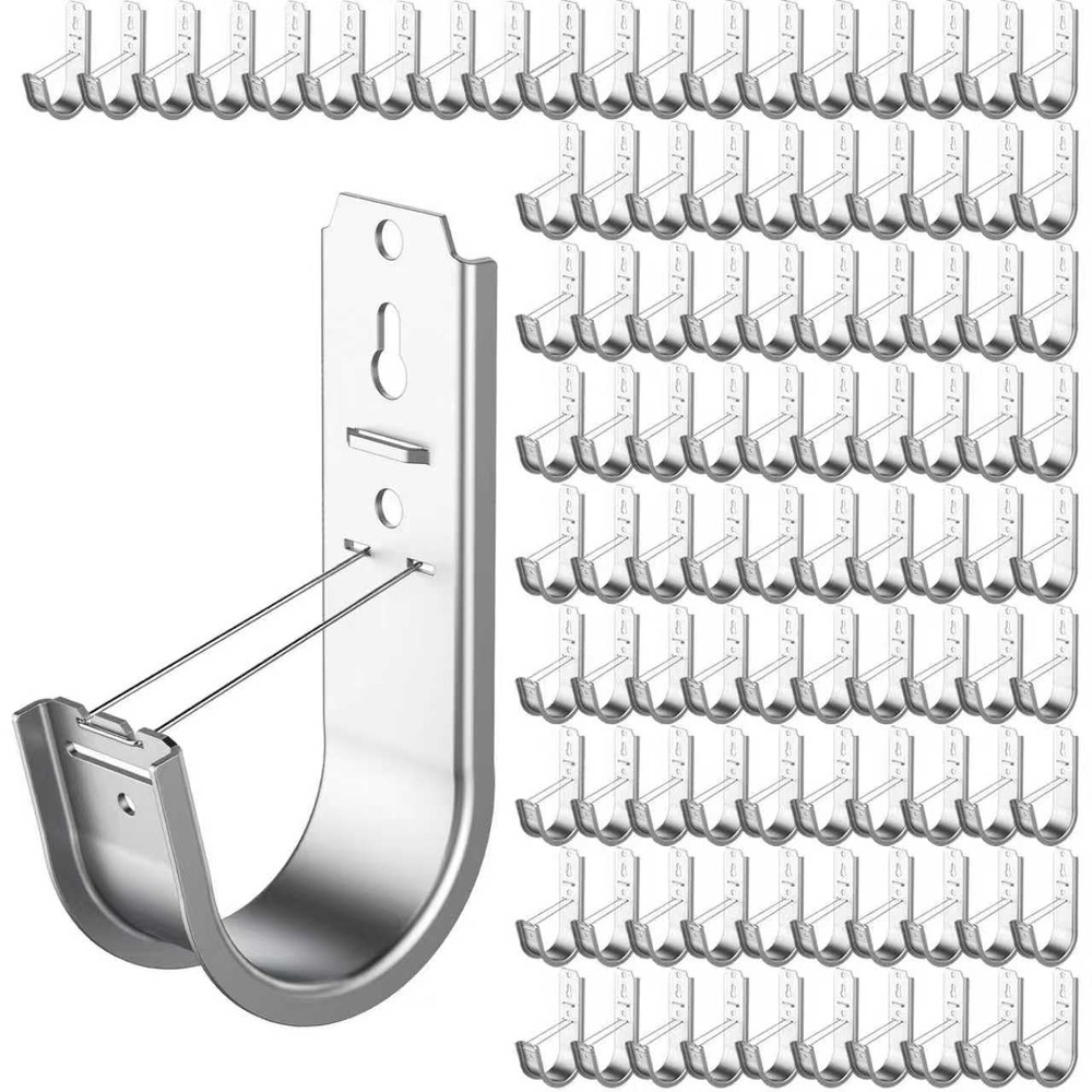 100 Pack 2 Inch Cable Support J Hook Wall Mount J Hook with Retainer Clip, Ga...