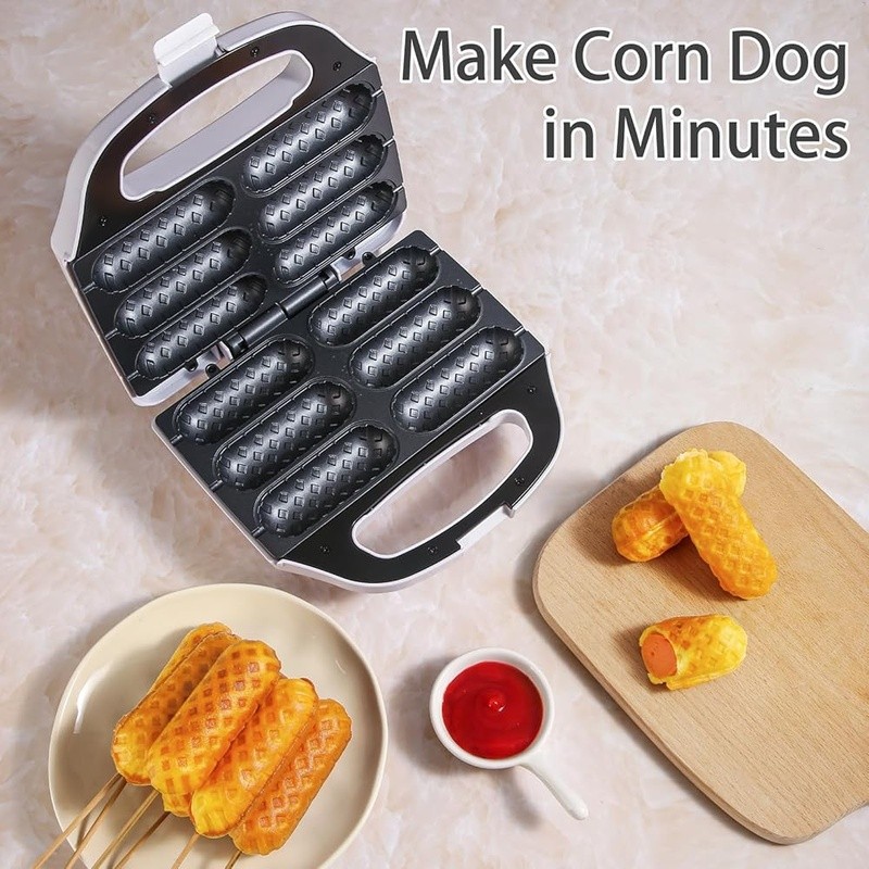 6 Corn Dog Maker W/ Automatic Temperature Control Non-Stick Plates Easy to Use