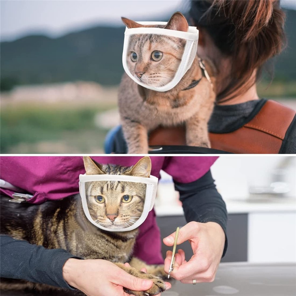Cat Muzzle, Breathable Muzzles Face Mask Adjustable Kitten S, White