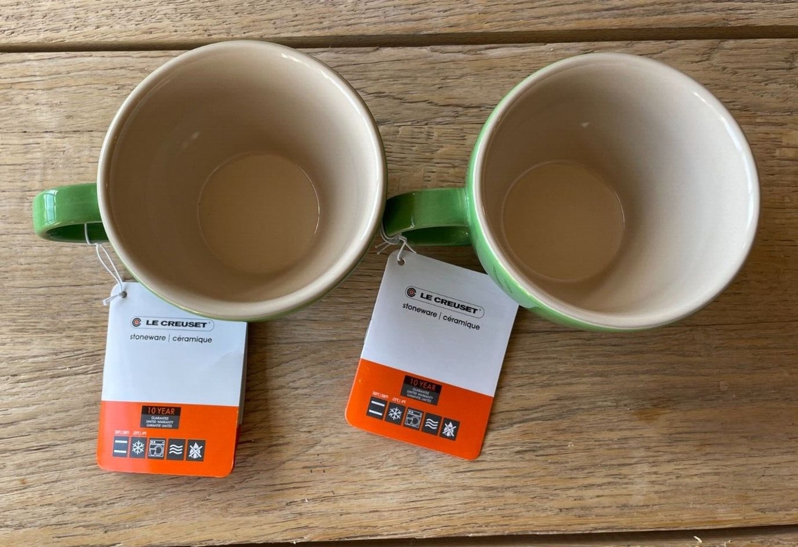 Le Creuset Stoneware Set of 2 Giant Cappuccino Bistro Mug 14 oz Bamboo Green NEW