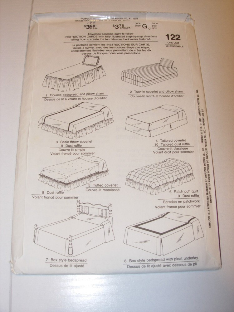 CRAFTS UNCUT SIMPLICITY 122 Sewing Pattern bedspread throw coverlet dust ruffle
