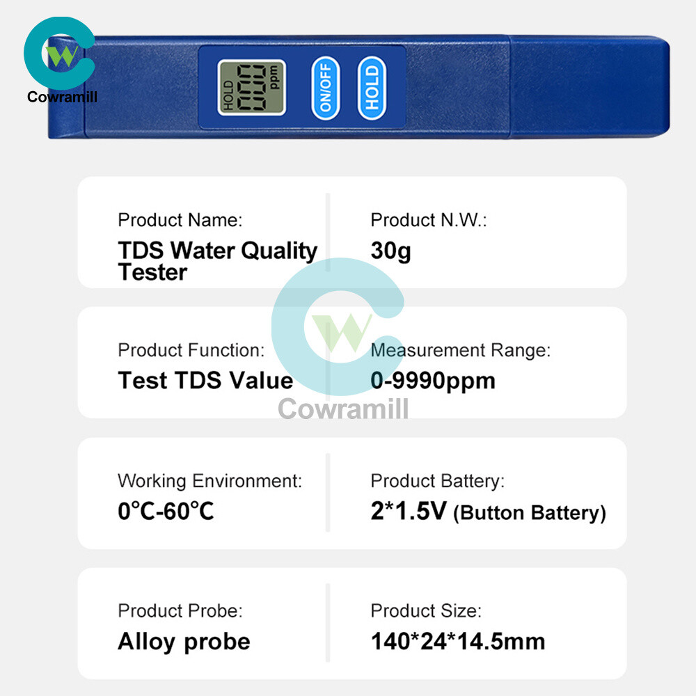 TDS Meter Digital Tester Water Quality Testing Tool for Drinking Water 0-9990ppm