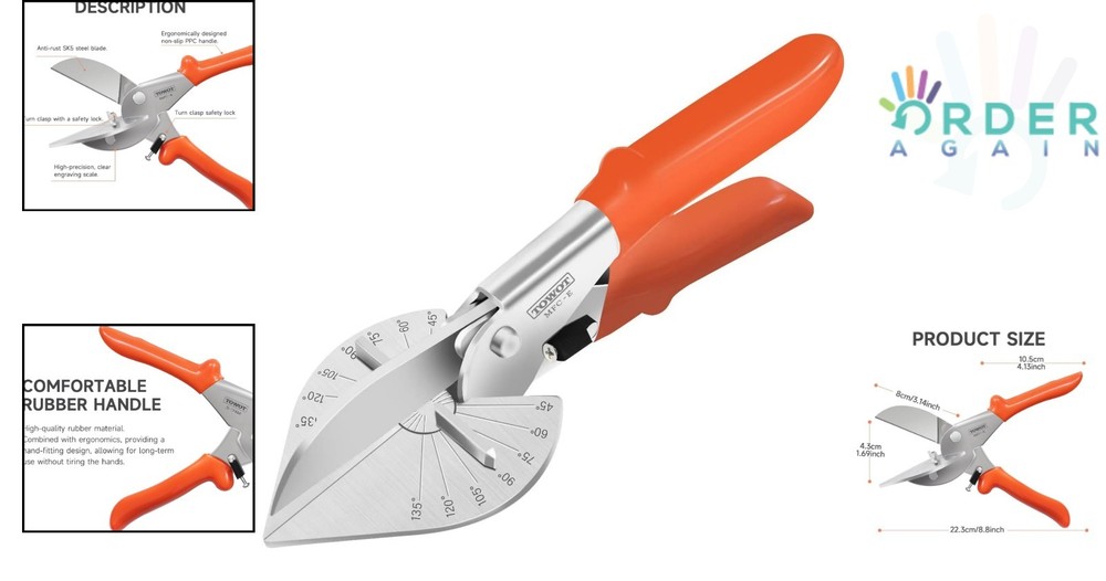 Multi Angle Miter Shear Cutter Adjustable 45-135° Safety Lock for Plastic PVC