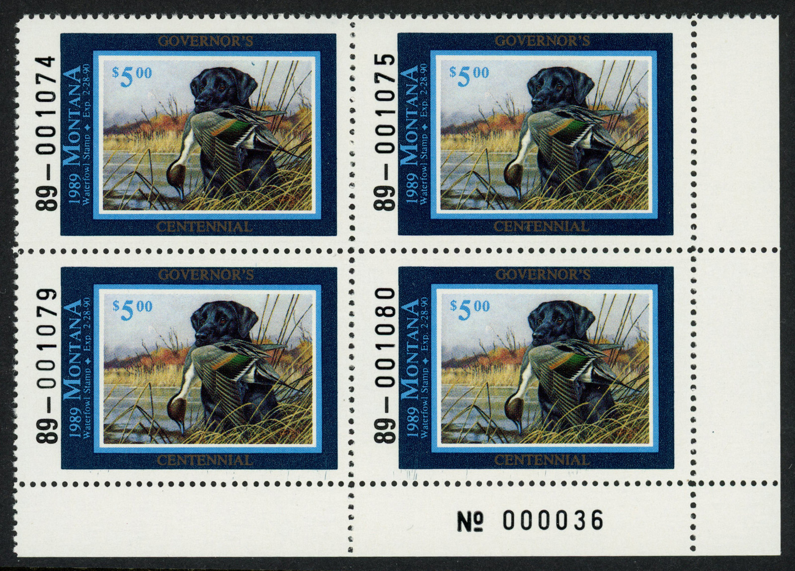 MONTANA 1989 Governor's Edition Duck Plate Block, Scott# MT37a, SCV $560 (53350)