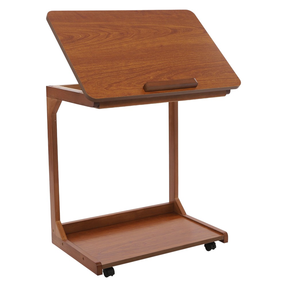 C Shaped Side Table 25'' H Durable Laptop End Table w/ 4 Wheels Adjustable Angle