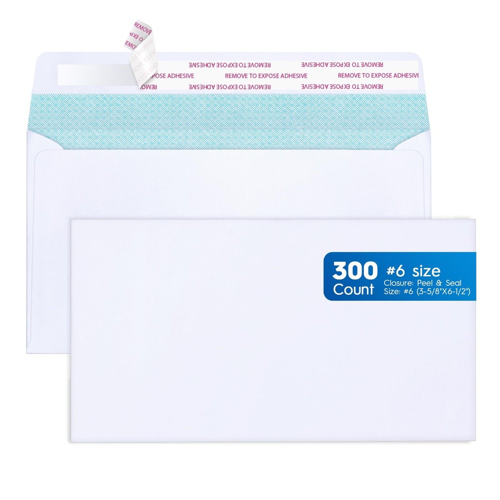 #6 Envelopes Security Self Seal, 300 Count Small Envelopes, Envelope Letter S...