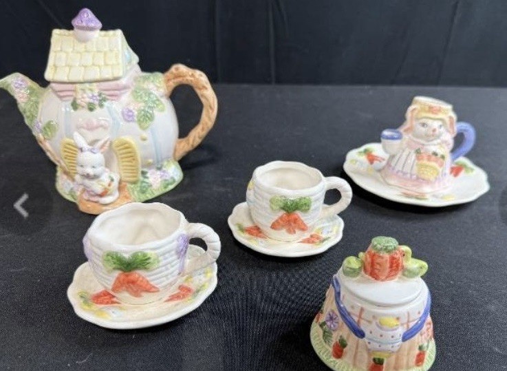 Vintage 1994 Mercuries Bunnies in the Garden Ceramic Tea Set - 10 Piece Easter