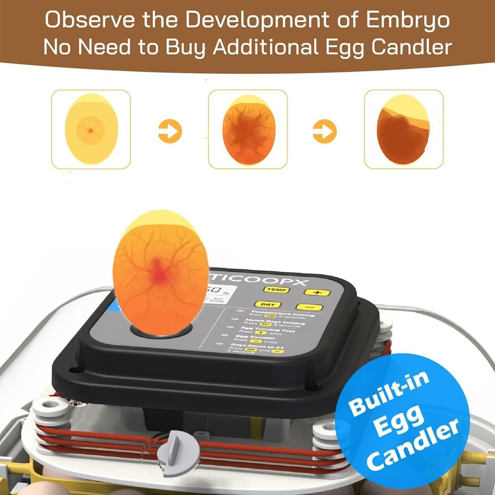 MATICOOPX 20 Egg Incubator with Humidity Display Egg Candler Automatic Egg Tu...