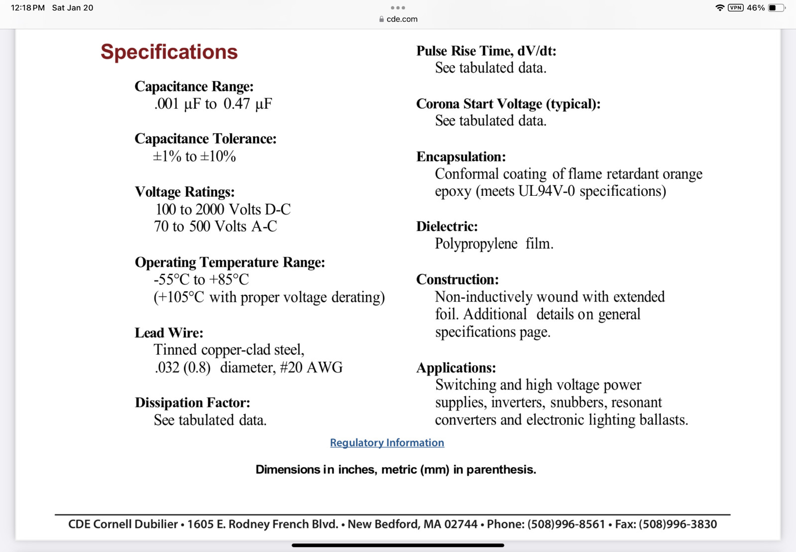 Orange Drop .022uf @ 200v 715P Series Capacitors - 2X