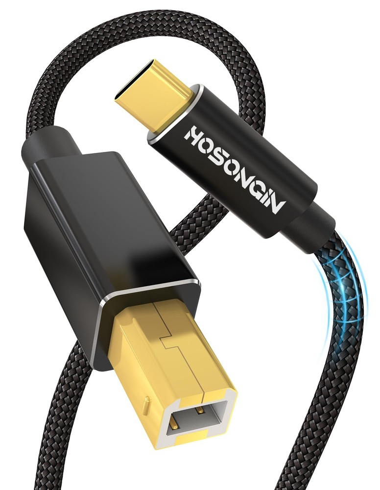 3 ft USB B to USB C Printer Cable Nylon Braided MIDI Cord for DJ Controller