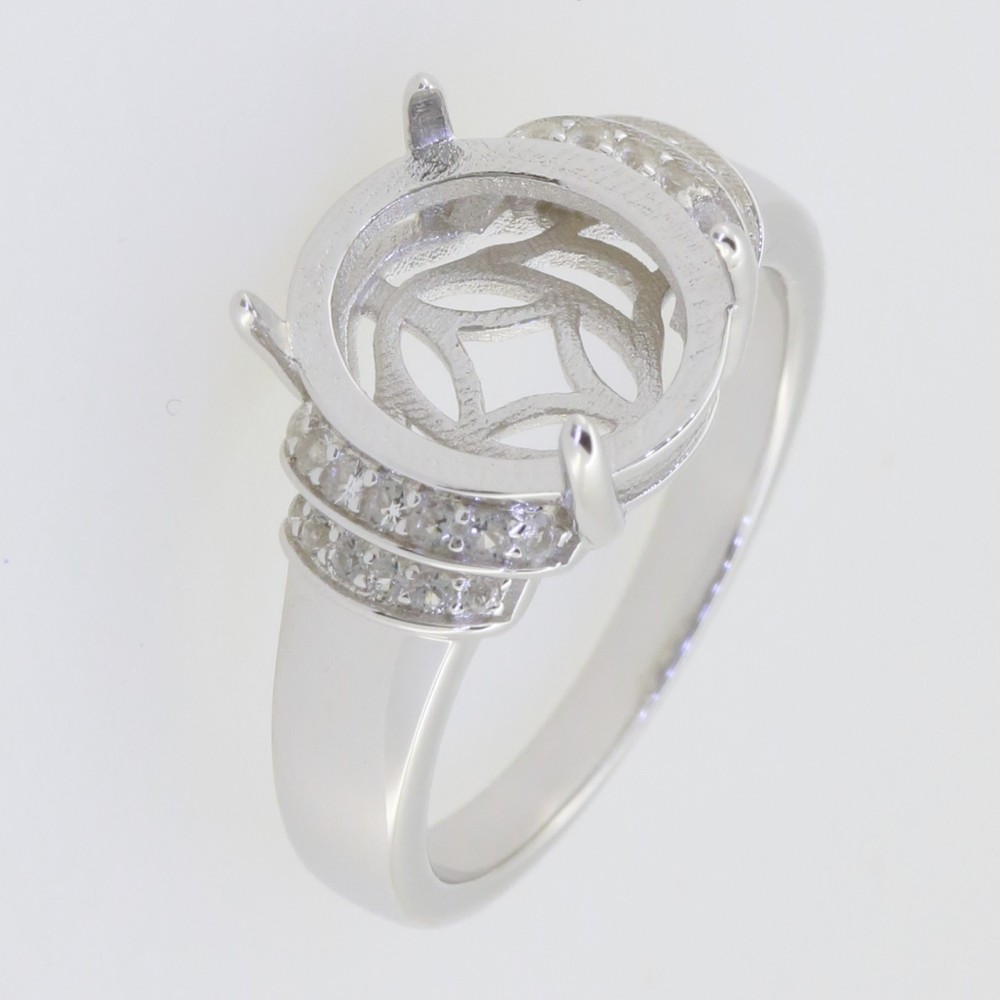 Sterling Silver Semi Mount Ring Setting RD 8x8mm W/ White Topaz Split Shank