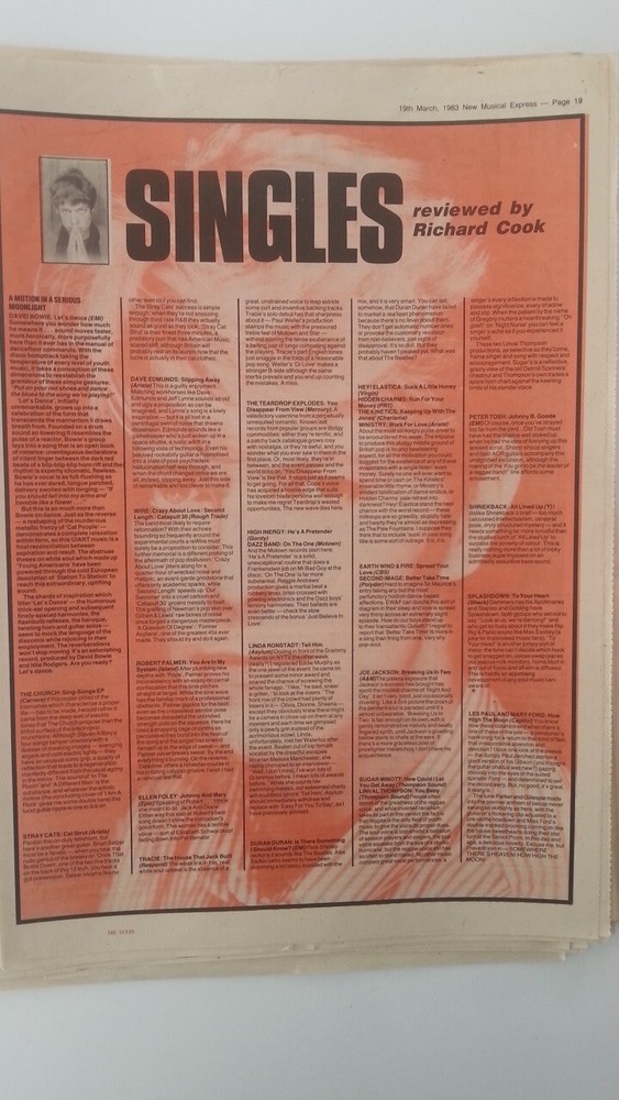 DAVID BOWIE Let's Dance' single review 1983 UK ARTICLE / clipping
