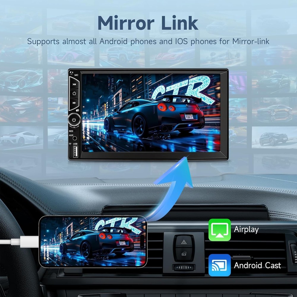 Double Din Multimedia Car Stereo + Backup Camera & Bluetooth