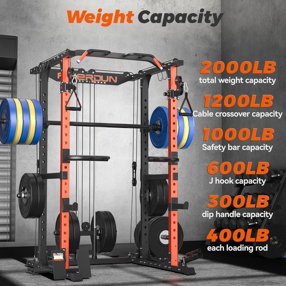 FLA01 Multi-Function Power Cage Squat Rack & Cable Crossover - 10-in-1 Home Gym