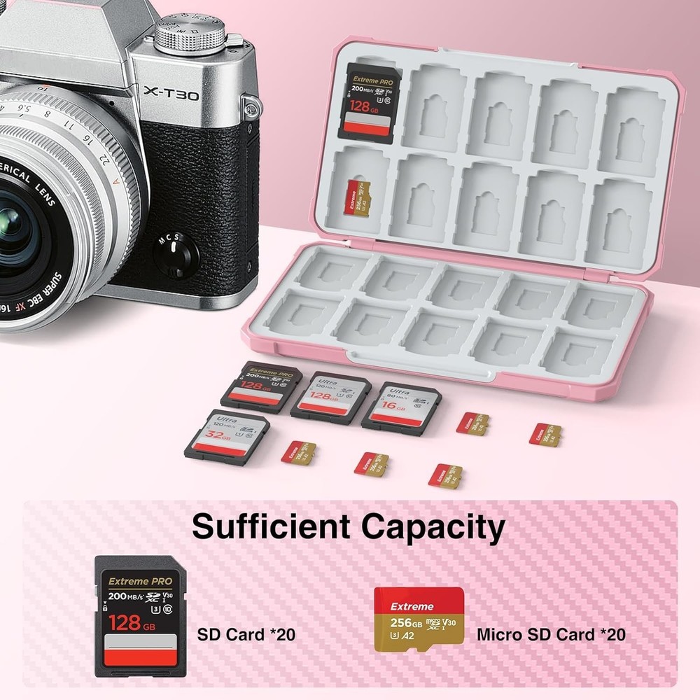 Durable Hard Shell SD Card Case for 20 SDXC & 20 TF - Lightweight & Portable