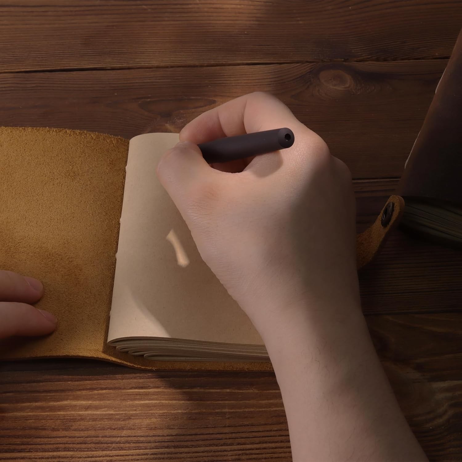 Pocket Notebook with Pen,Genuine Leather Journal Mini Notebook Small Unlined Not