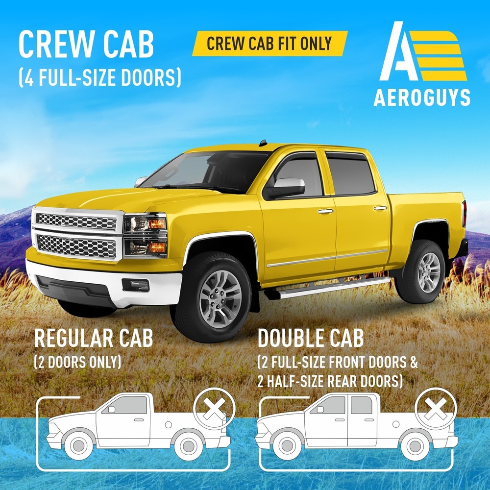 Side Window Deflectors Rain Guards for 2014-2018 Chevy Silverado Crew Cab