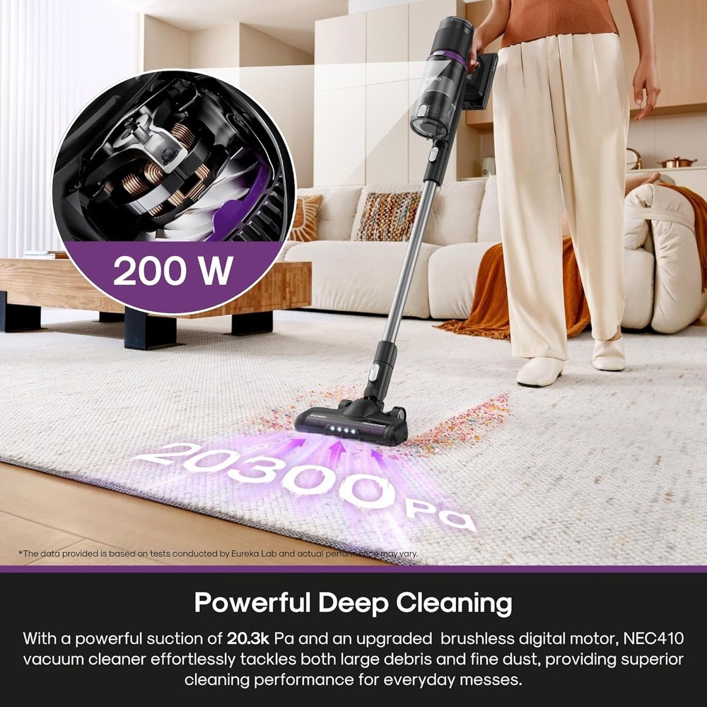 Eureka ReactiClean 410 Cordless Vacuum, 50 Min Runtime, Lightweight