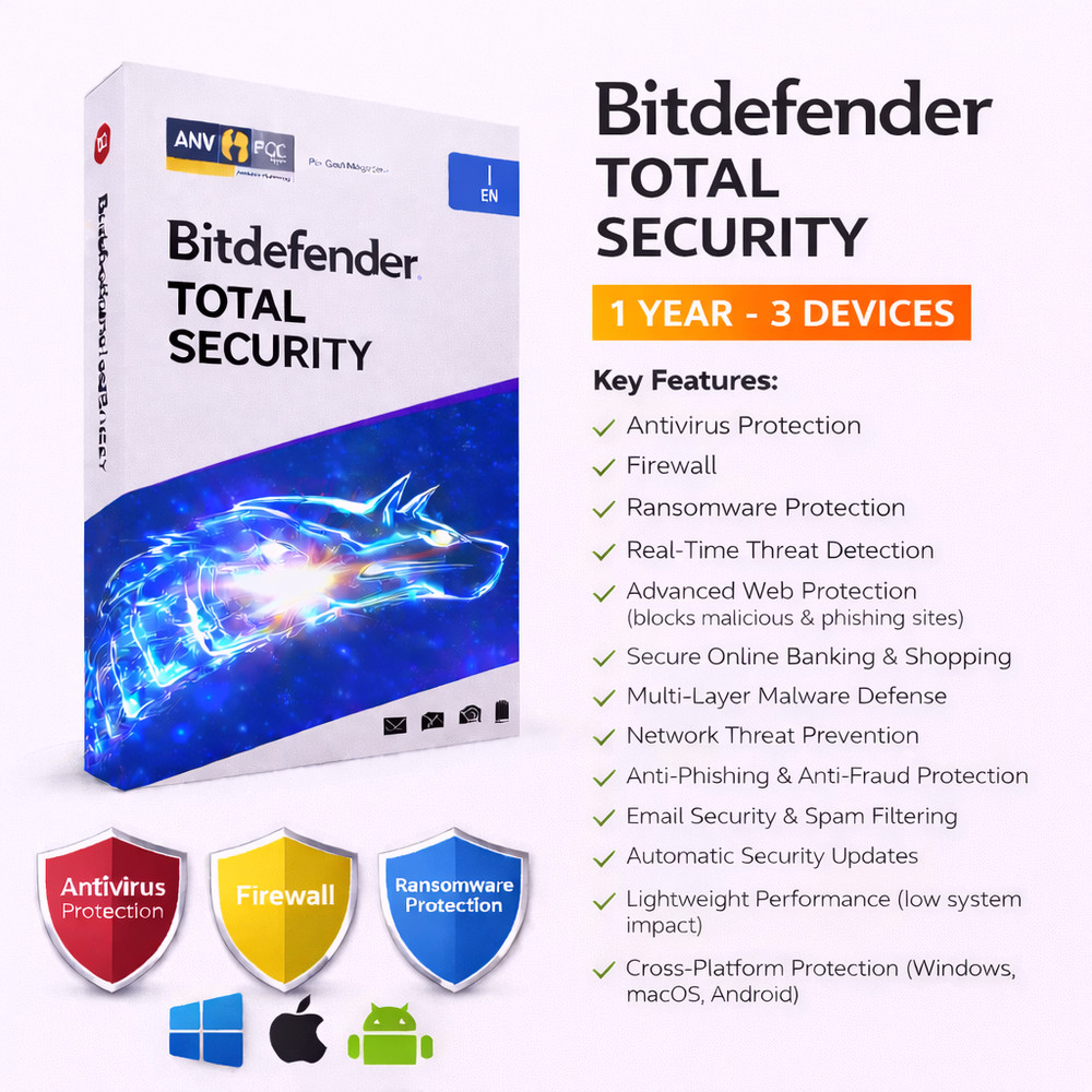 Bitdefender Total Security 2026 - 1 Years 3 Devices  (WINDOWS,MAC,ANDROID)