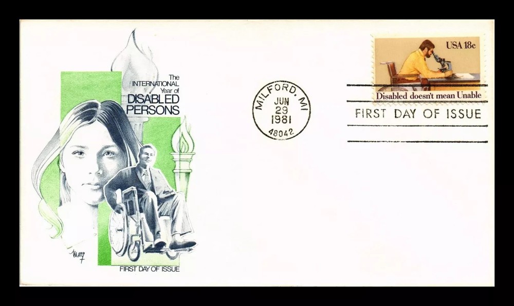 DISABLED DOESNT MEAN UNABLE  1981   MARG CACHET FDC UNADDR