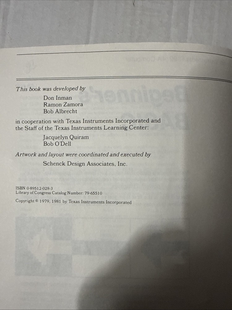 Vtg 1979 Texas Instruments Beginner’s BASIC TI-99/4A Computer Programming Book