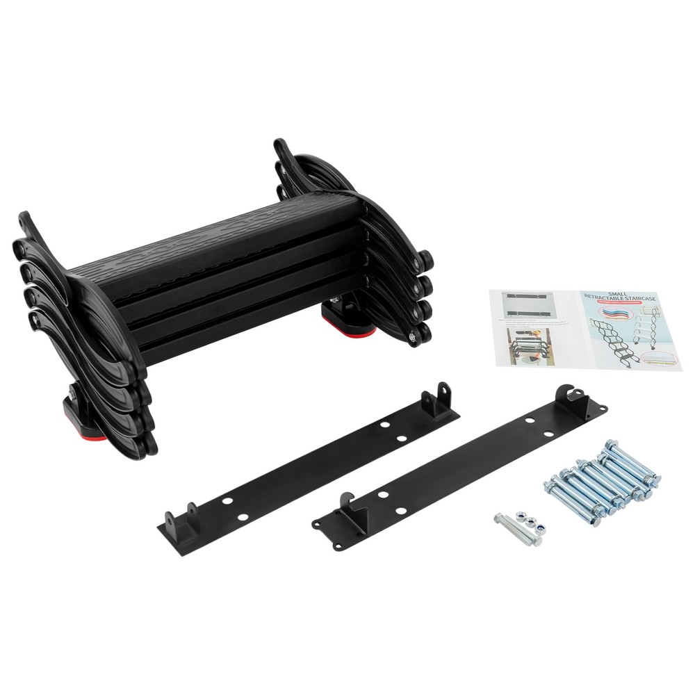 4-Step Wall Mounted Folding Ladder, Black Retractable Telescoping Step Ladders