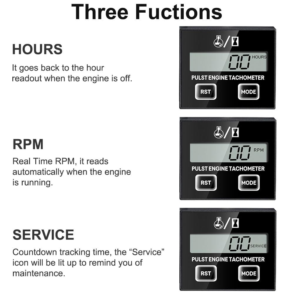 Small Engine Tachometer, Digital Tachometer Tach Gauge Reset Function Equippe...