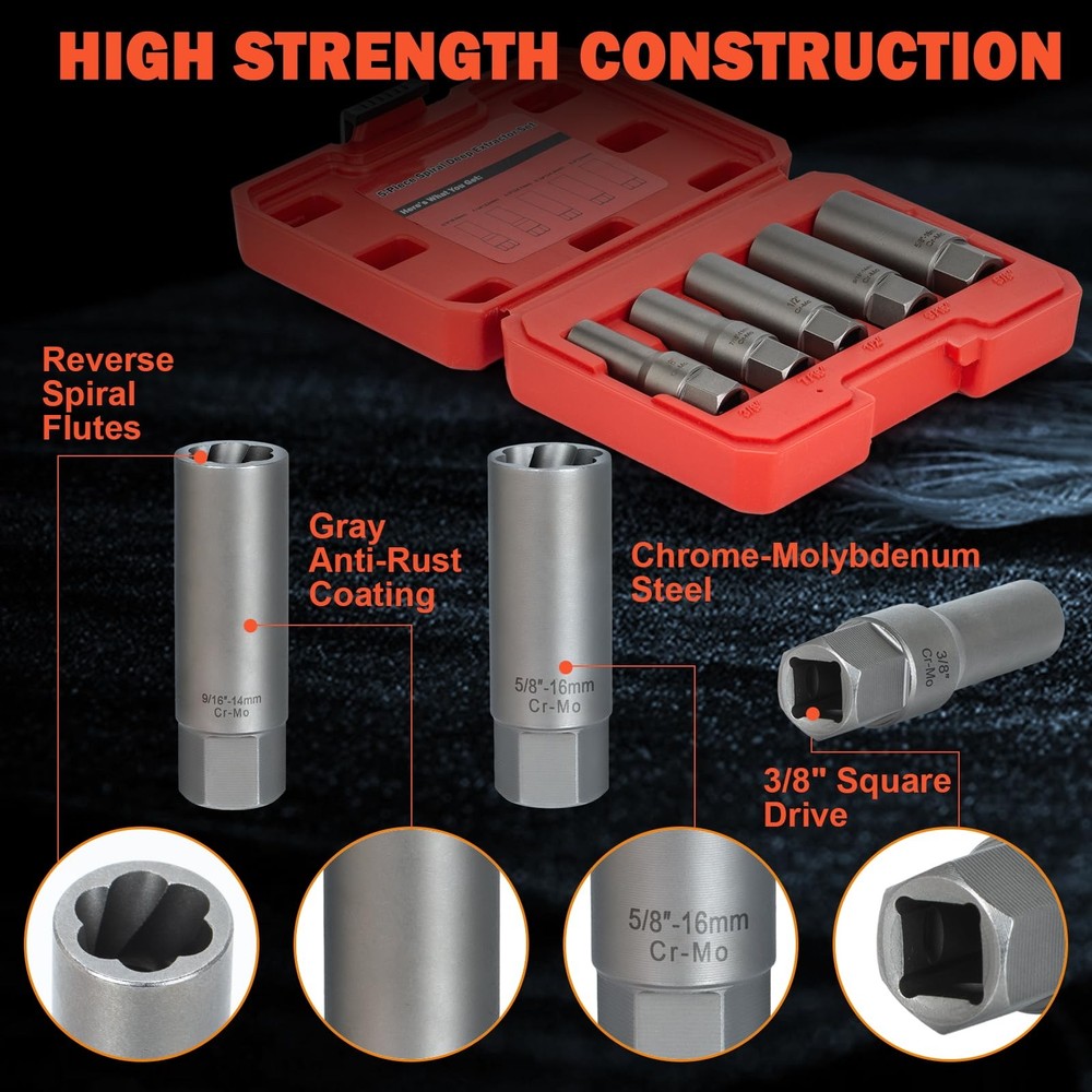 5PCS Deep Bolt Extractor Kit, Easy Out Spark Plug Socket Set, Ez...