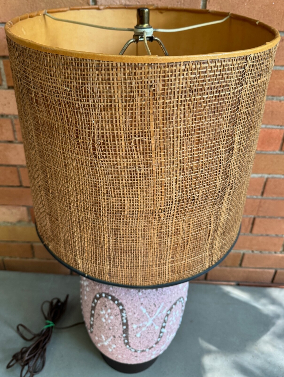 Vintage 50s Atomic Era Pottery Lamp Mid Century MCM Modern Lighting Pink Brown