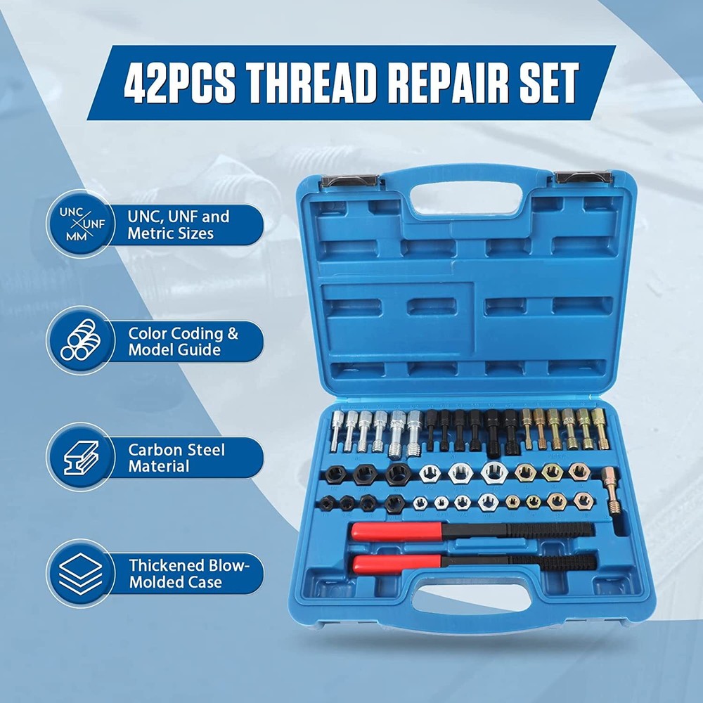 42Pcs Metric Thread Restorer Kit UNC UNF Thread Chaser Set Rethread Repair Tool