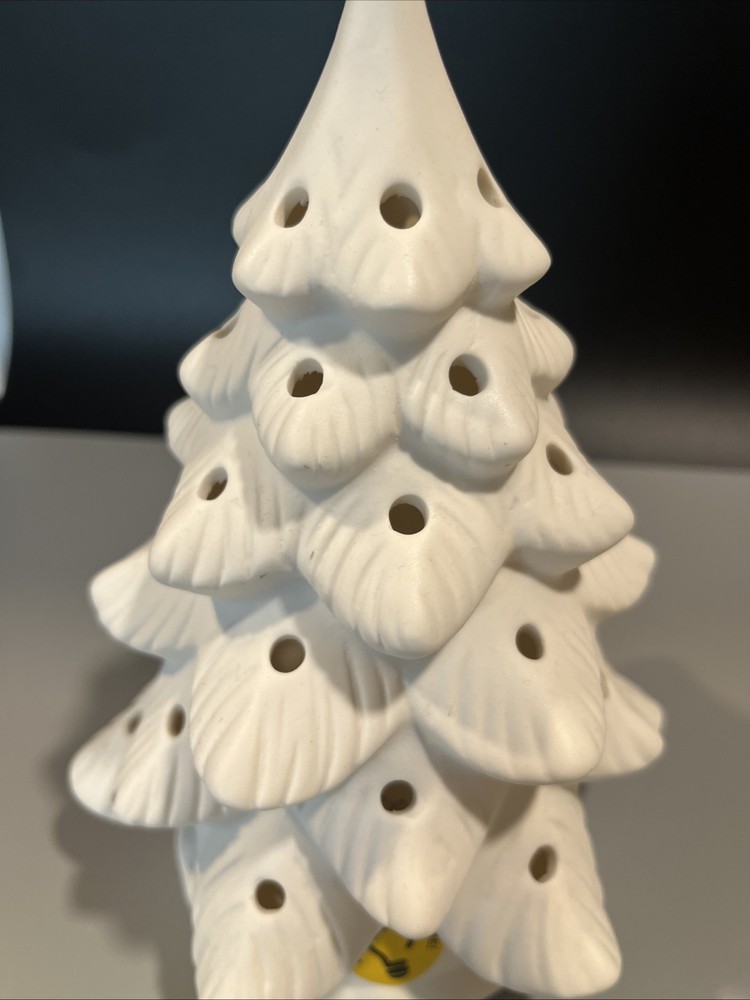 9" Unfired Vintage Ceramic Christmas Tree With Lighted Base