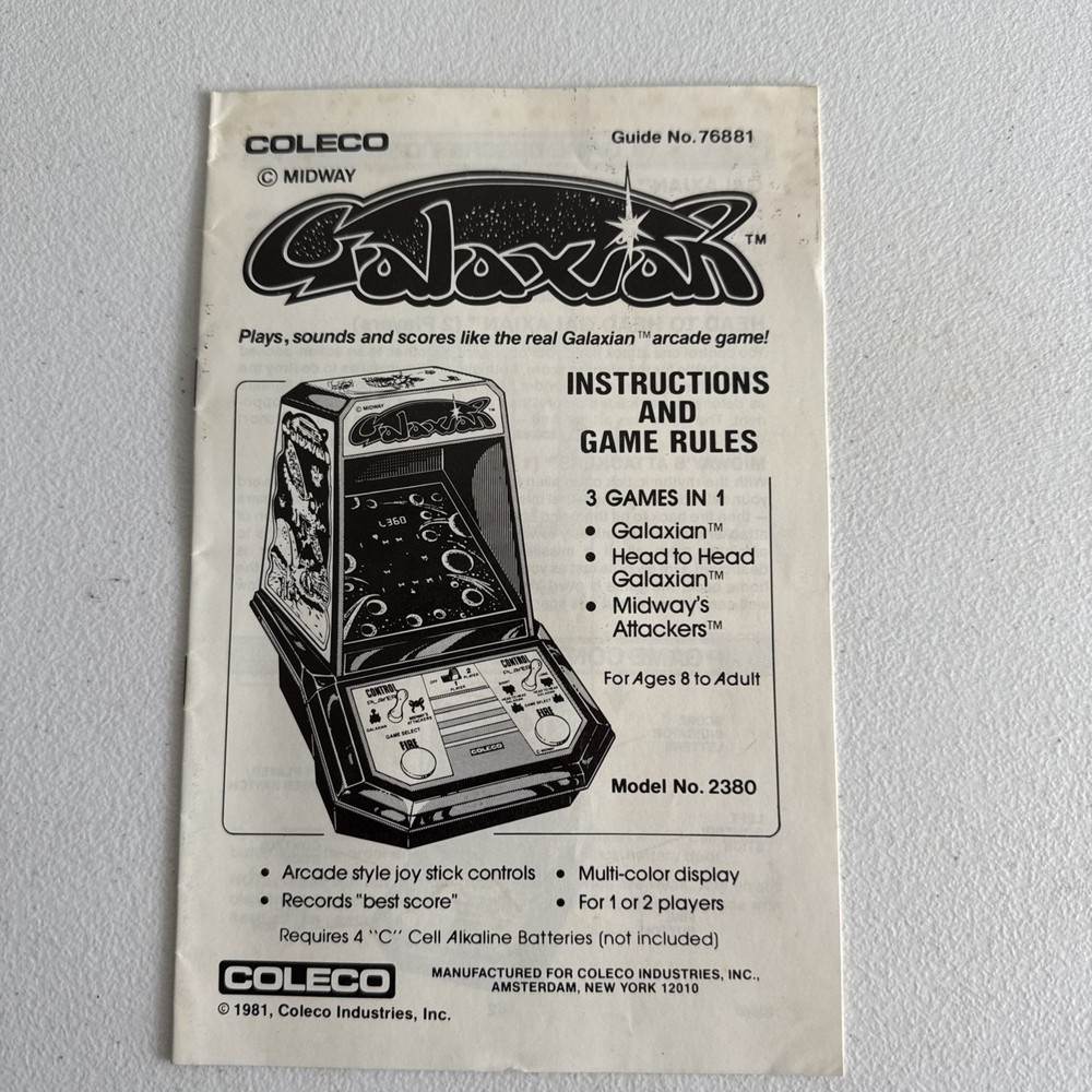 Coleco Galaxian Tabletop Mini Arcade Video Game 1981 Midway