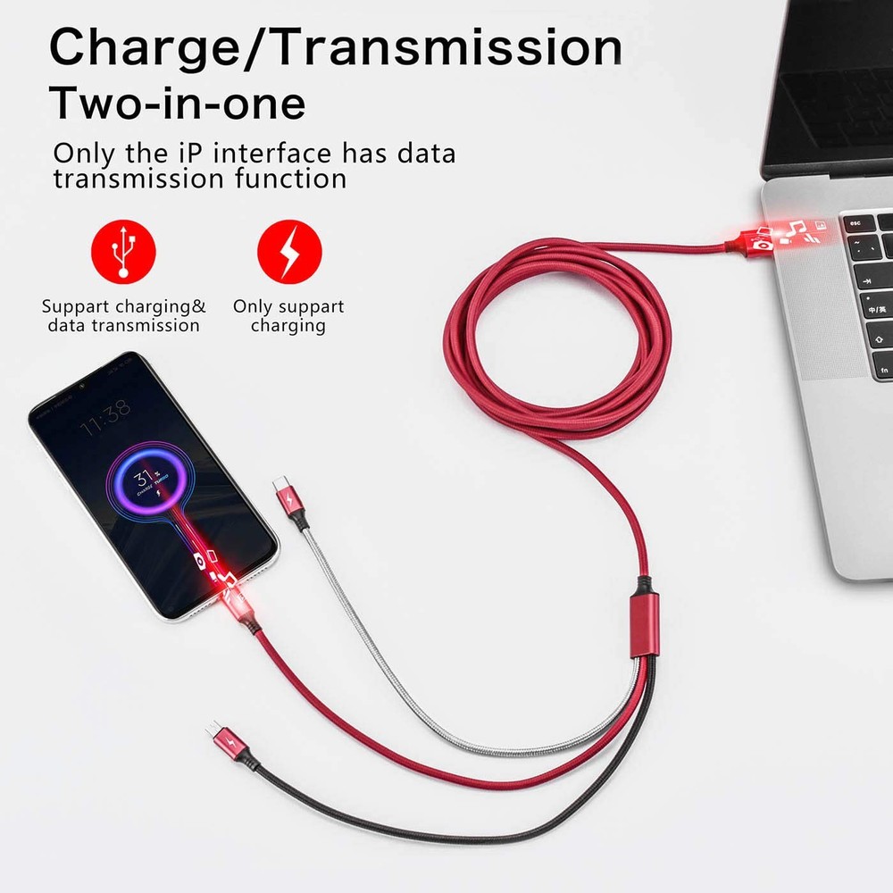 Multi Charging Cable, 10Ft 2Pack Fast Charger Cable Braided Red