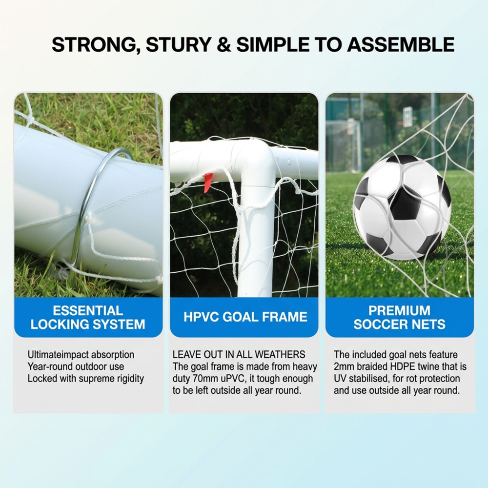 Training Soccer Goal Backyard UPVC Frame Football Goal 6x4ft / 8x5ft / 10x6.5ft
