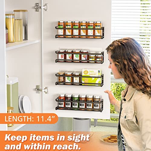Spice Rack wall mounted 4 Pack, Space-Saving Spice Organizer for Spice Black