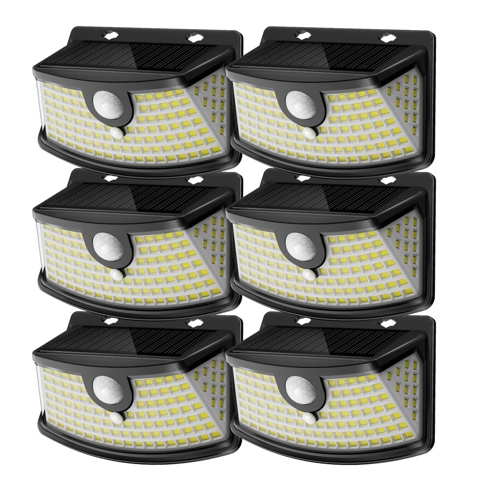 Aootek New Solar Motion Sensor Lights 120 6 Pack, Black Shell-Daylight White