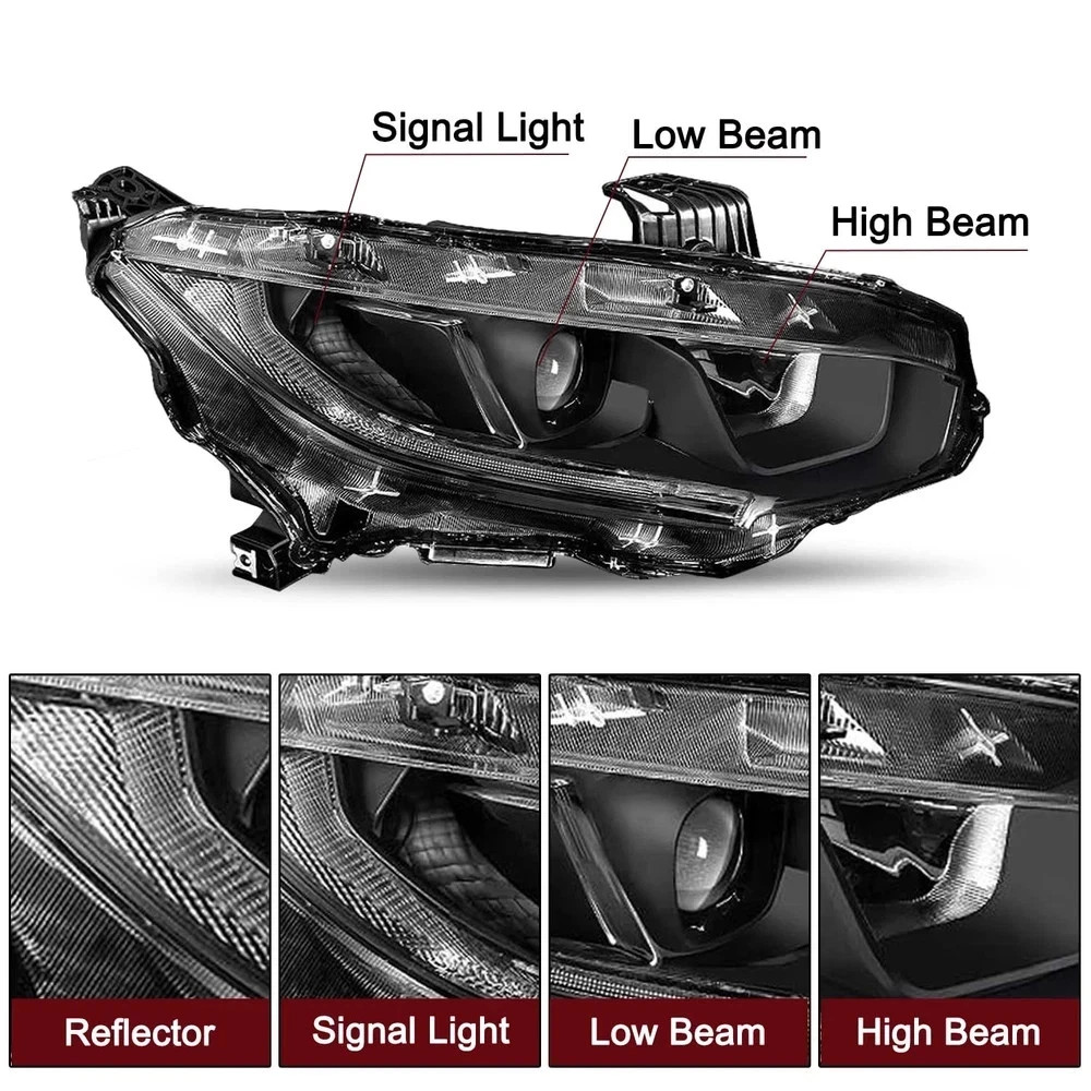 Halogen Headlight Assembly Compatible with 2016-2021 Honda Civic