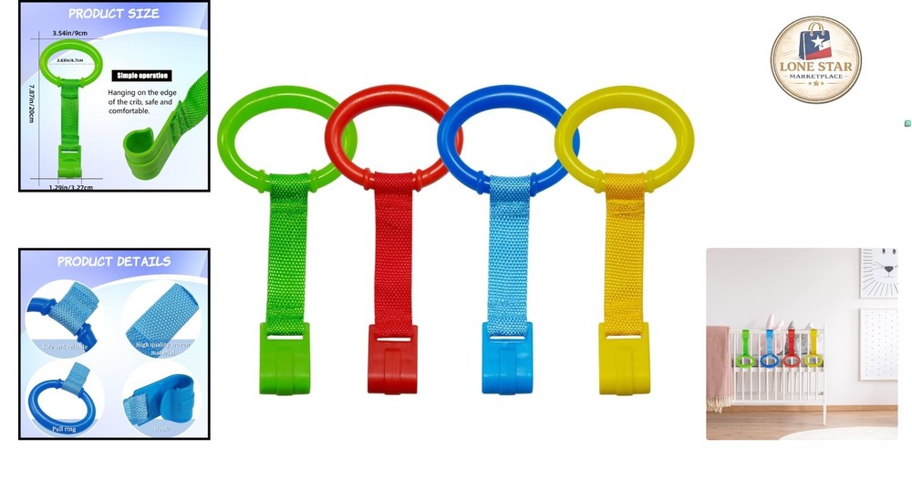 4-Piece Crib Pull Rings - Cartoon-Themed Infant Support for Walking Practice