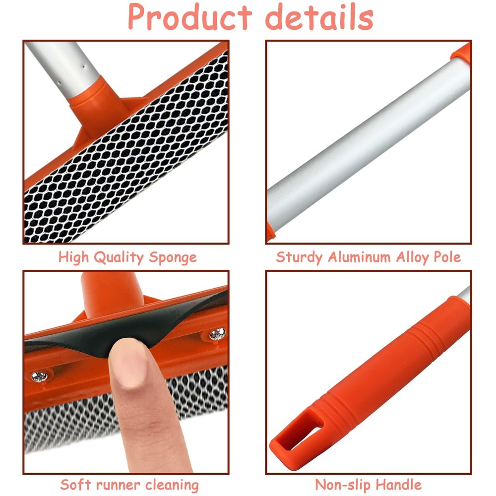 Window Squeegee for Cleaning with Retractable Pole, 20", Red2