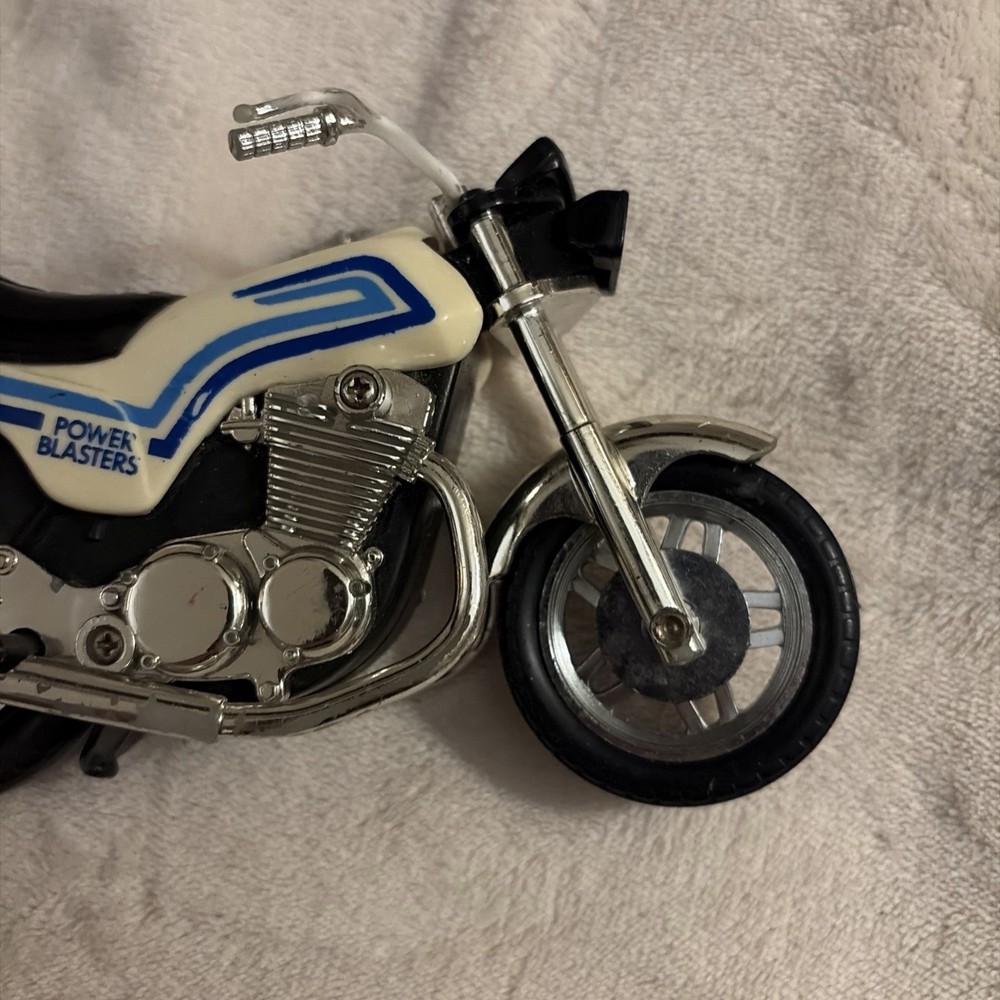 Vintage 1980s Kidco Power Blasters Pull String Motorcycle Blue White