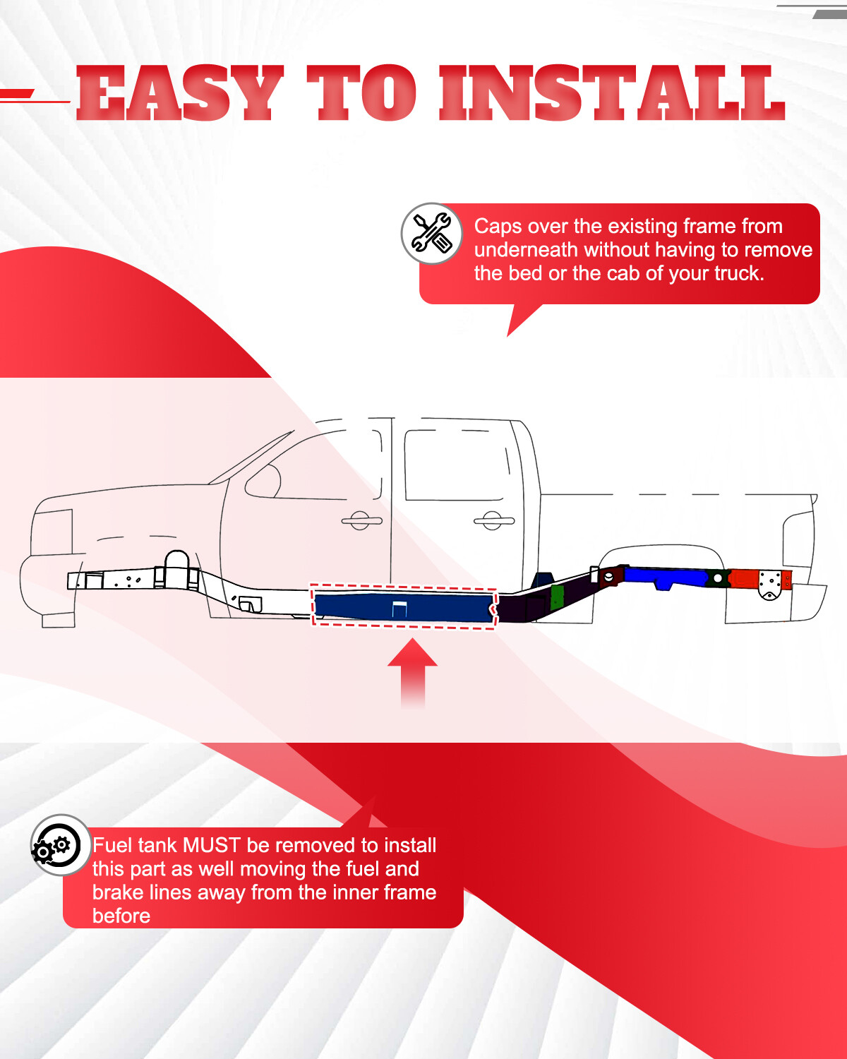 Center & Mid-Rear Frame fits 2007-2014 2nd/3rd gen Chevrolet Silverado Ext &Crew